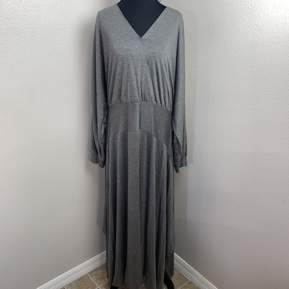 Soft Surroundings Maxi‎ Dress Women's 2X Heather Gray Delphi Knit Dolman Draped